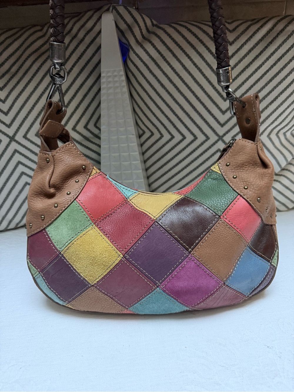Y2K Style Pelle Patchwork Multicolor Leather Hobo Bag